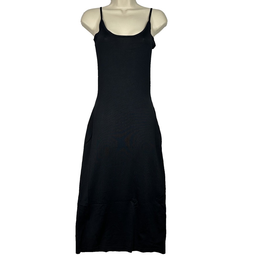 Malene Birger Black Slip Dress Midi Size XXS Minimalist Spaghetti Strap Stretchy